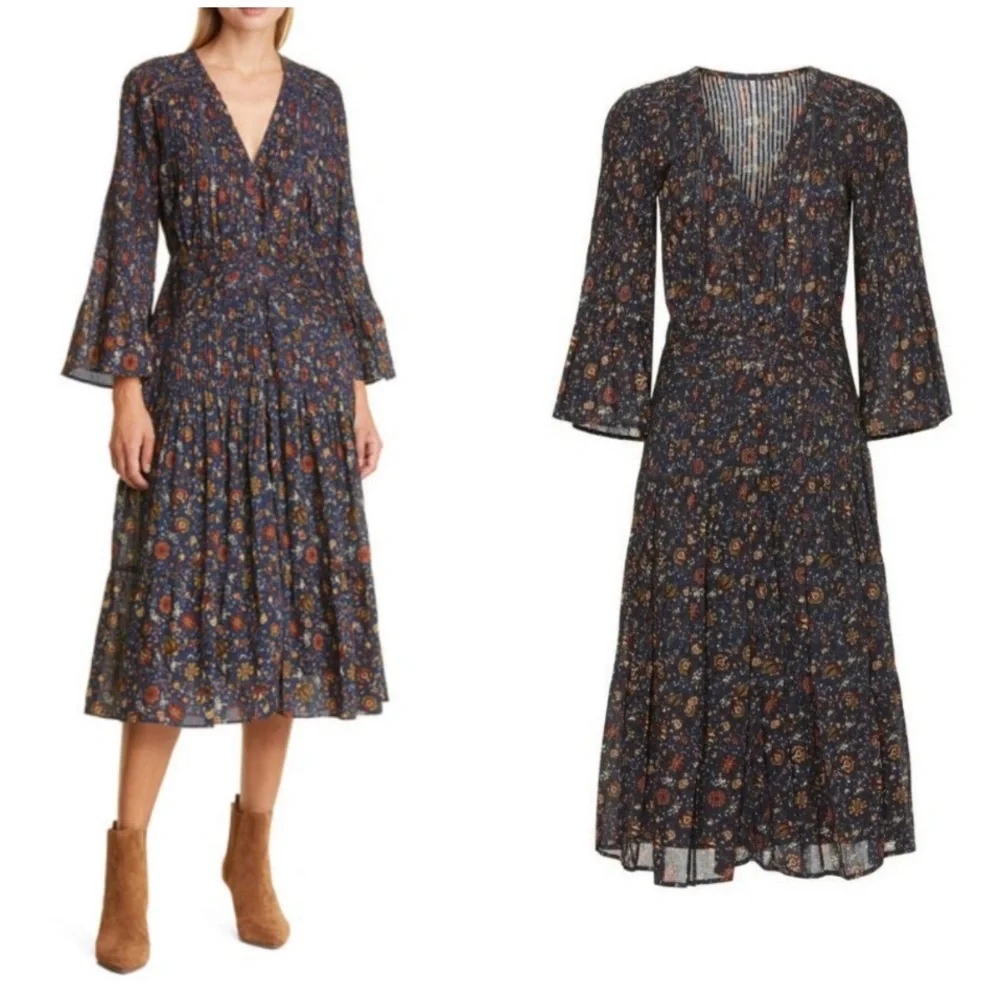 Veronica Beard Shireen Pleated Floral Midi-Dress Ink color Size 2 NWOT Romantic - Picture 2 of 15